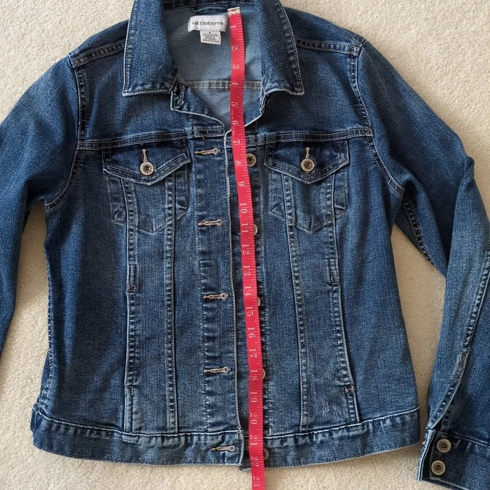 Liz Claiborne jean Jacket Cropped Fitted Pockets Layering Small - Picture 6 of 9